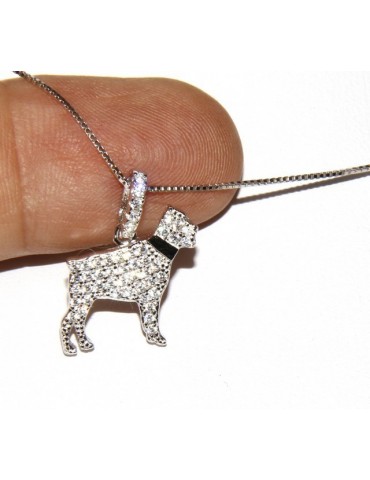 925: My Dog Venetian woman necklace with pendant dog Rottweiler microsetting brilliant cubic zirconia