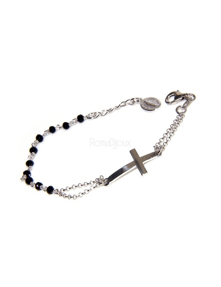 NALBORI bracciale argento 925 rosario cristallo bianco madonna croce uomo donna