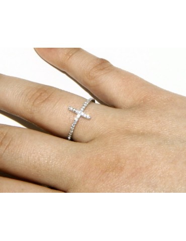 Argento 925 Rodiato : anello donna con croce microsetting zirconi