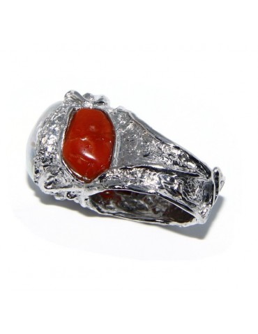 Argento 925 : Anello donna regolabile realizzato a mano con gemme di corallo rosso verace naturale e perla tonda