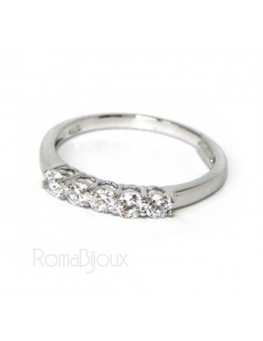 Argento 925 Rodiato : anello donna riviera di 5 zirconi bianchi da 2.5 mm