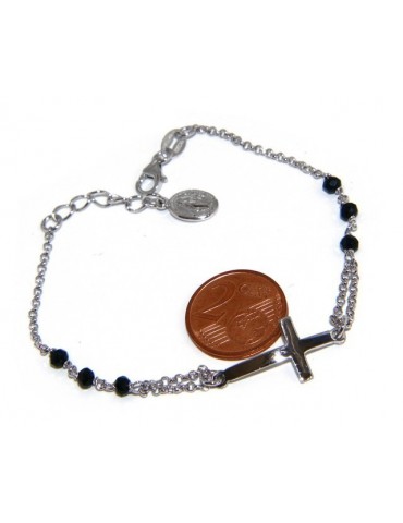 Bracelet rosary man in 925 miraculous Madonna, convex cross and black crystal. mis 19.50