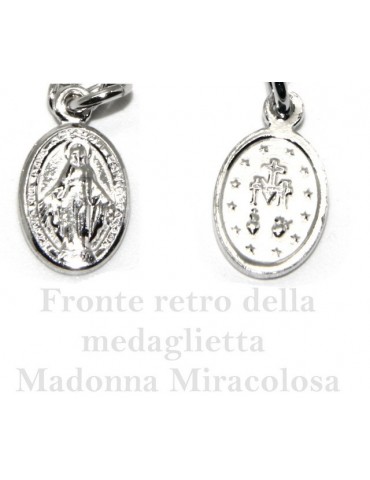 Bracciale rosario uomo in Argento 925 madonna miracolosa croce convessa satinata e cristallo nero . cm 18-20