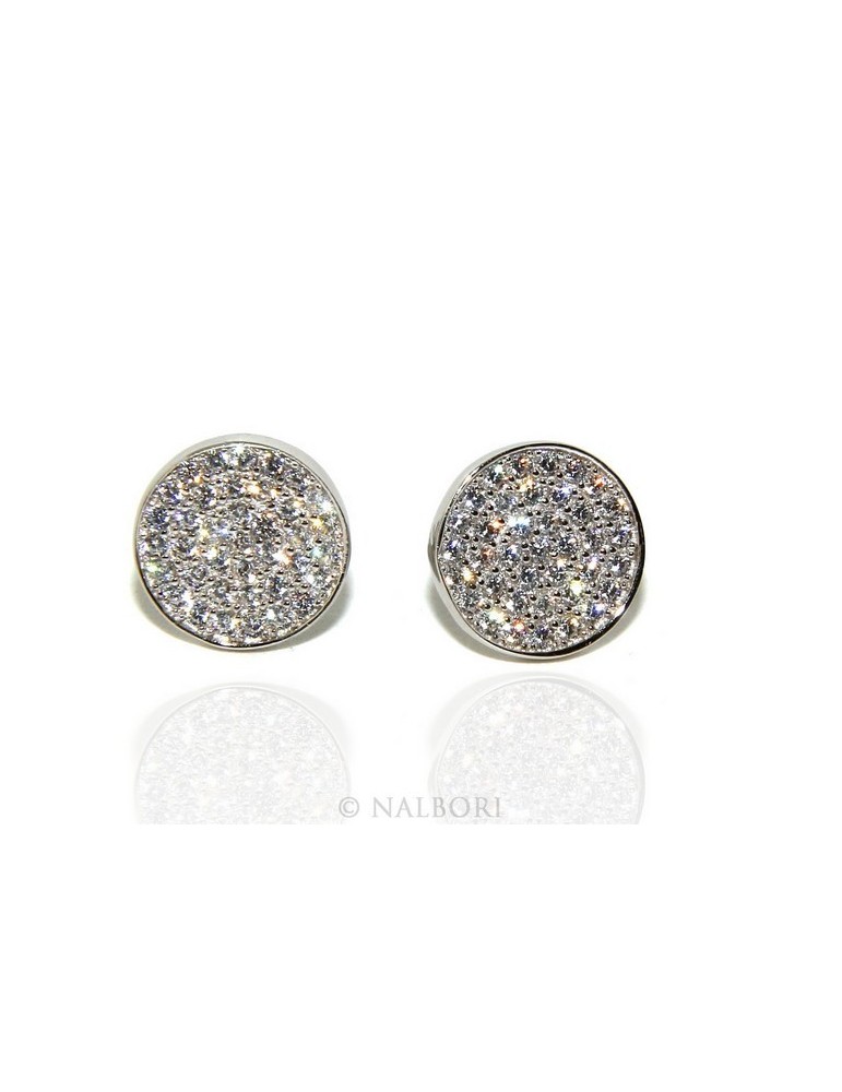 925: pair of earrings 9.5mm man woman button pavé zirconia mircosetting round