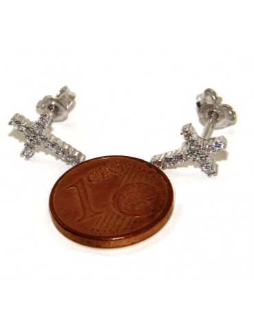 925: earrings man / woman light cross stitch white pavé zirconia 11x8