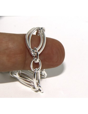 Woman bracelet in 925 sterling silver rhodium not, oval Glazed and smooth 18,50 cm