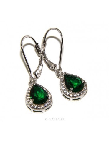 Argento 925 : orecchini donna punto luce zircone bianco e verde emerald goccia monachella sicurezza