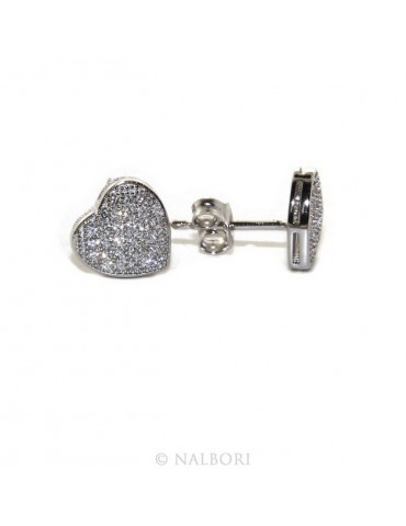 925: pair of earrings 9mm man woman button heart zirconia mircosetting