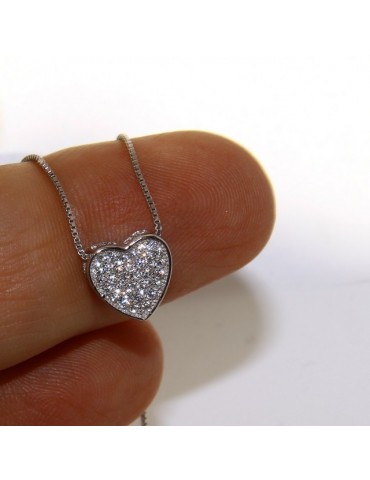 925: Necklace Collier woman's heart pave cubic zirconia microsetting