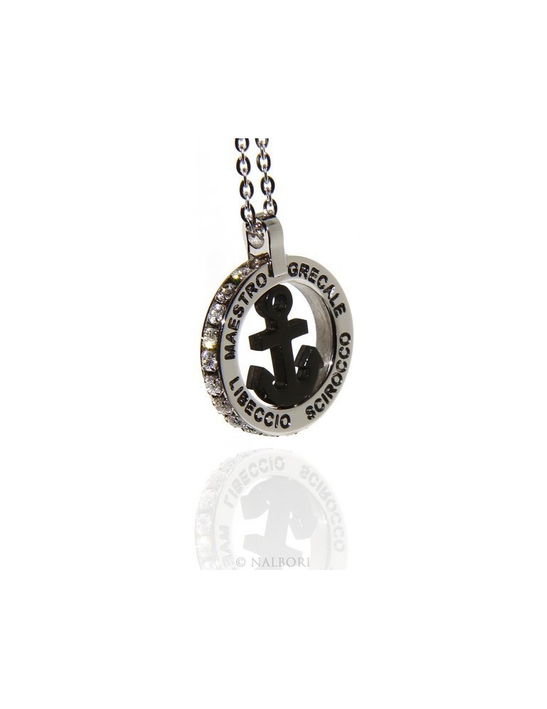 Steel: forzatina necklace with round pendant STILL and twenty black cubic zirconia