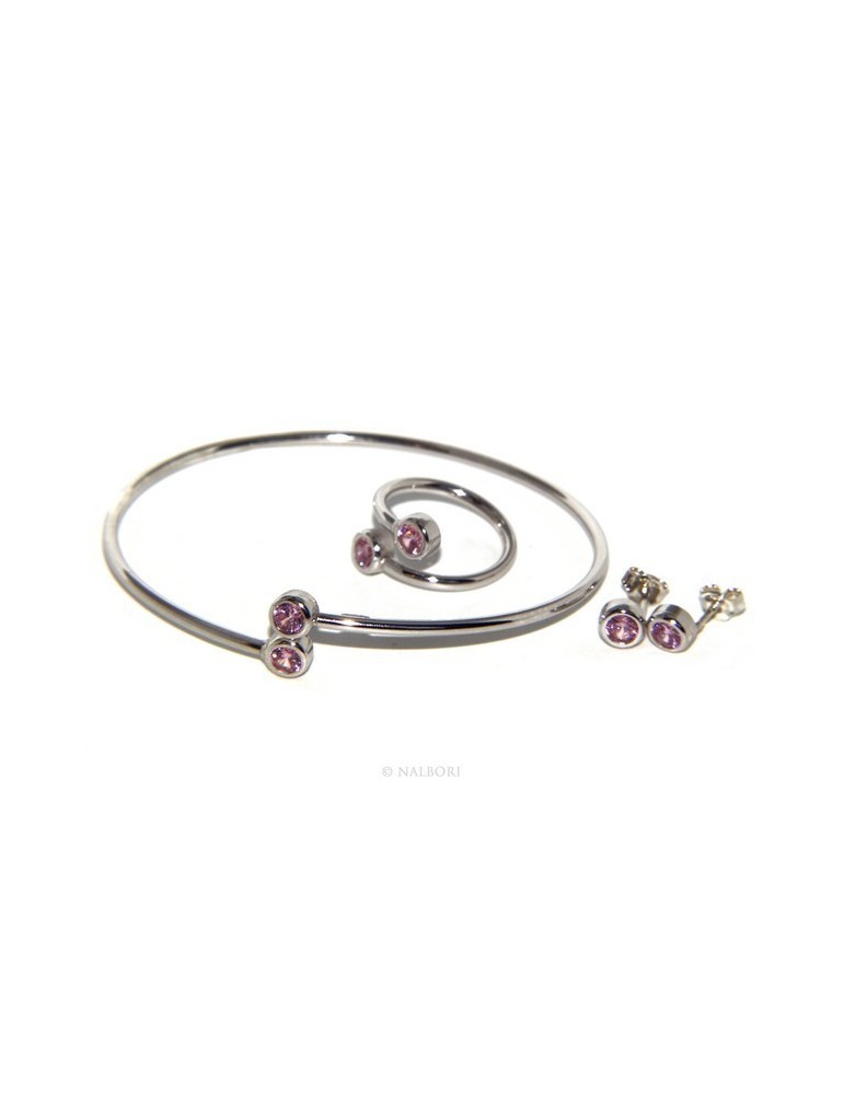 SILVER 925: Bracelet slave woman earrings natural zircons Ring brilliant pink rosaline