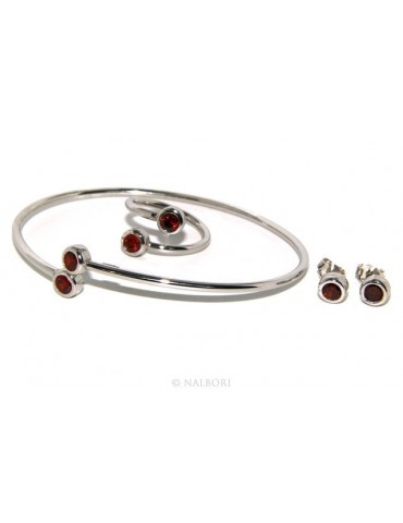 SILVER 925: Bracelet slave woman earrings natural zircons Ring  garnet red (ruby) brilliant