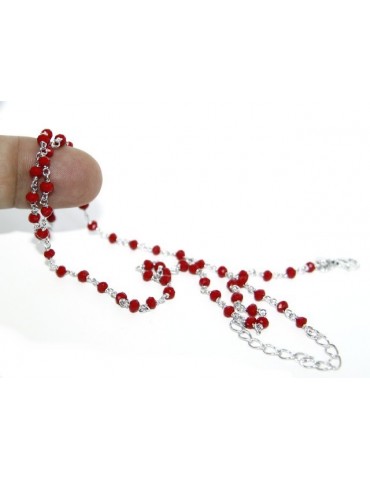 Collana uomo donna Argento 925 Con cristallo rosso 3,5 mm lavorazione rosario marsigliese fatta a mano 45+5