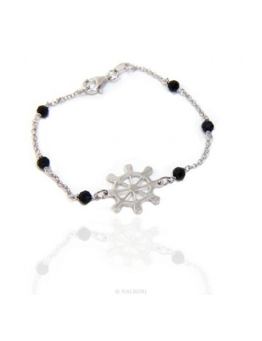 Men's bracelet boy boy Silver 925 black crystal rosary work with central helm 17,50