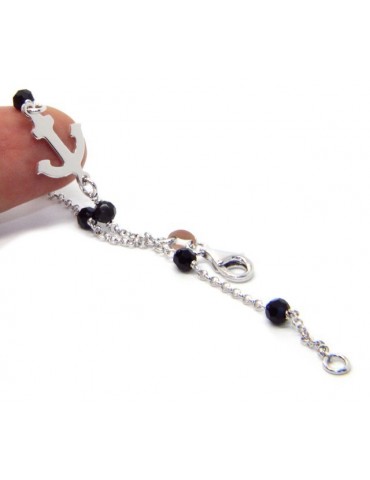Men's bracelet boy boy Silver 925 black crystal rosary work with still central 17,50 cm