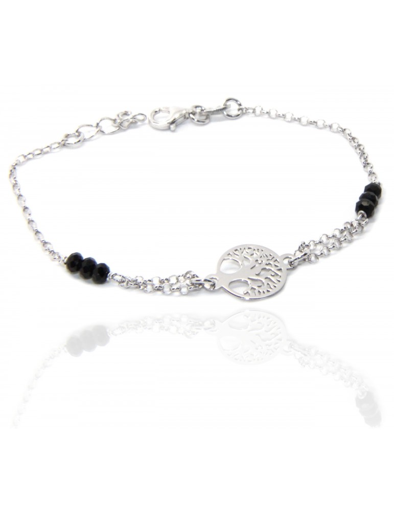 Man Woman Woman Bracelet Silver 925 Black Crystal Rosary Work with Tree of Central Life 15.50-18.50