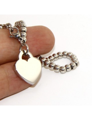 Steel hypoallergenic chrome plated bracelet with smooth heart 15,00 17,00 cm