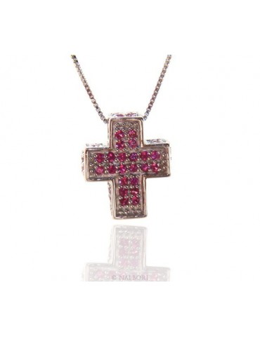 Silver 925: Venetian woman 45 cm Necklace and Crocodile Cross 3D Ruby RED Zircon