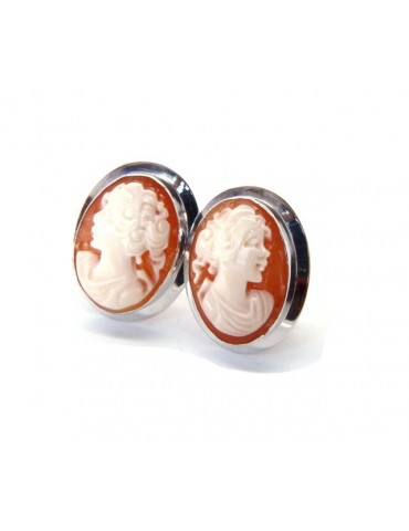 Silver 925: Lobe earrings with real camel corniola female profile