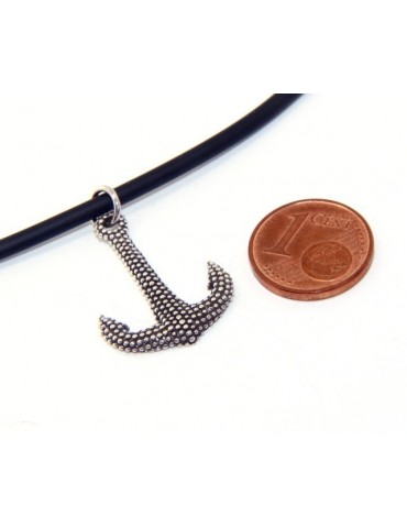 Argento 925 : esclusiva collana realizzata a mano con ciondolo ancora palline pallinato scuro