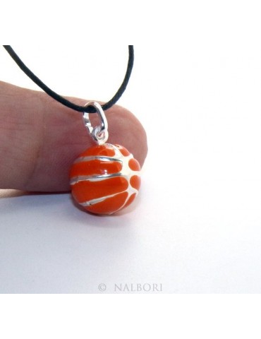 Silver 925: orange pendant for man or woman Ball Basketball  Made in Italy