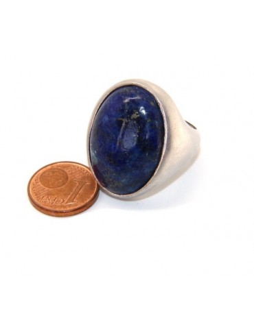 Silver 925 Satin Solid: Oval woman's ring with large blue natural night lapis size 16
