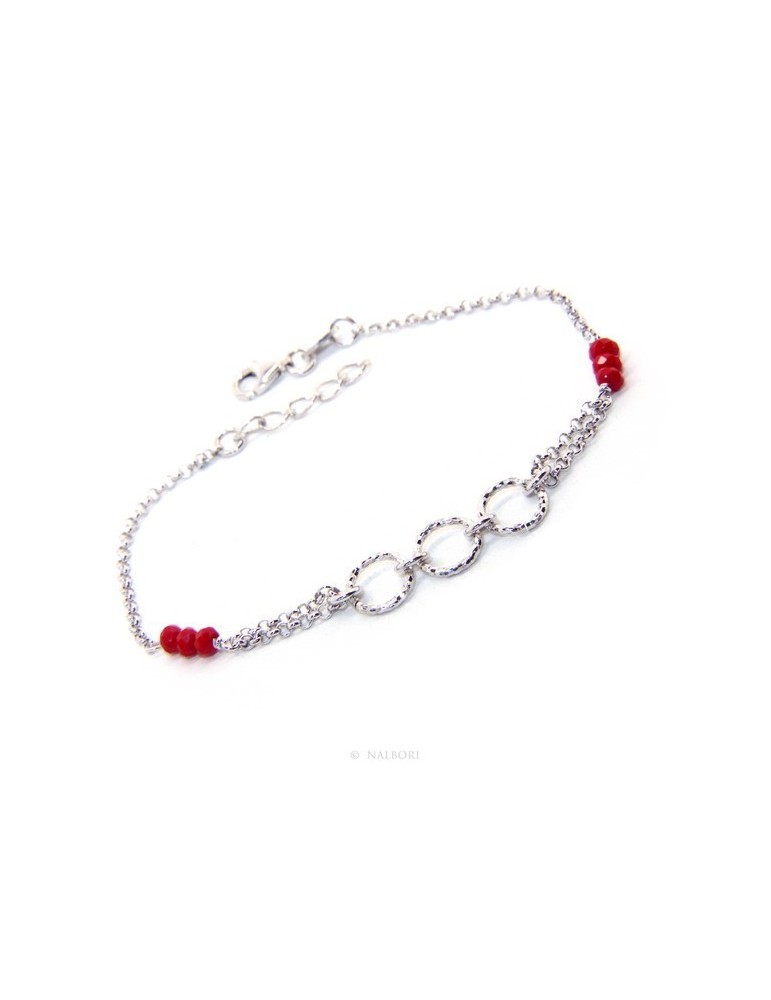 Bracelet man woman boy Silver 925 red rosary work with diamond rings 16.50-19.50 cm