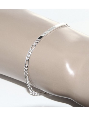 NALBORI Bracciale targa uomo donna argento 925 chiaro, massiccio catena figaro 3 mm polso 18 cm