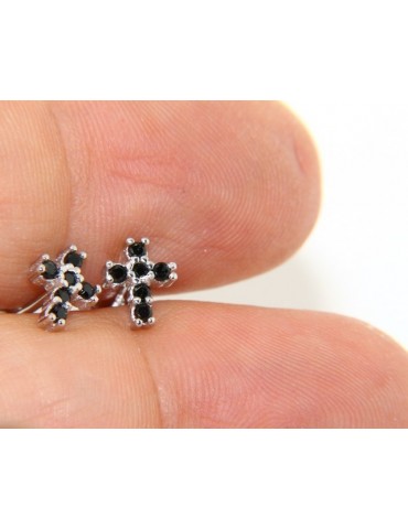 Earrings for men or women in 925 silver with small black cubic zirconia stones