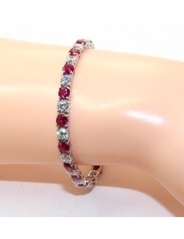 Woman's bracelet in 925 Sterling Silver Tennis model With rubin red and white 4 mm 17.5 cm cubic zirconia jaws