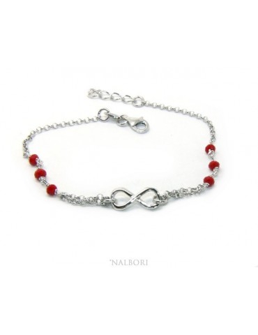 Bracelet man woman Silver 925 rosary working red crystal with 1 infinite element 17,50-19,50 cm