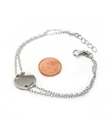 647/5000 Bracelet man woman 925 Sterling Silver with central button rhodium 17,00 - 20.00 cm