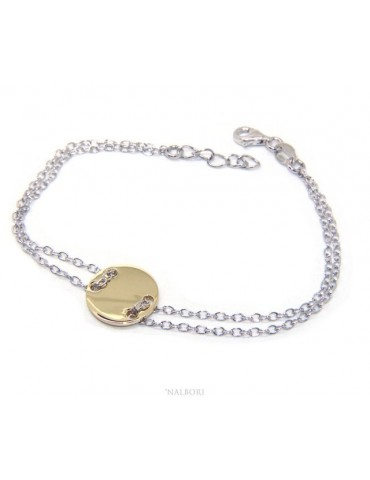 647/5000 Bracelet man woman 925 Sterling Silver with central button yellow gold plate 17,00 - 20.00 cm