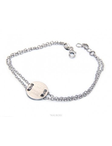 647/5000 Bracelet man woman 925 Sterling Silver with central button white gold plate 17,00 - 20.00 cm