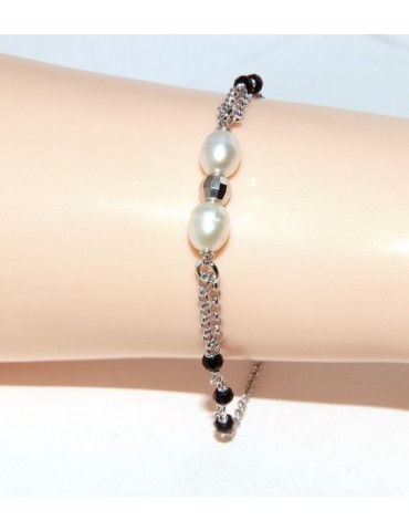 Rosary bracelet woman in Sterling Silver cultivated pearls and diamond ball 16-19 cm