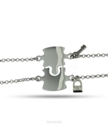 NALBORI double hypoallergenic steel bracelet he she key padlock puzzle