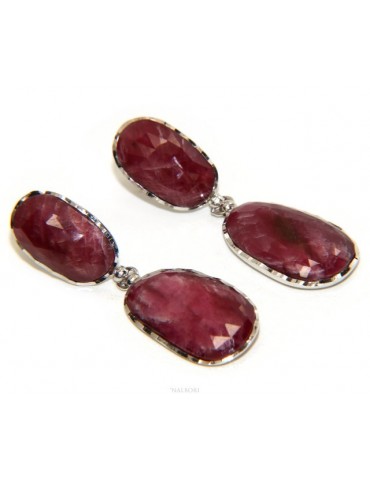 Earrings in 925 silver faceted natural corundum ruby root pendants