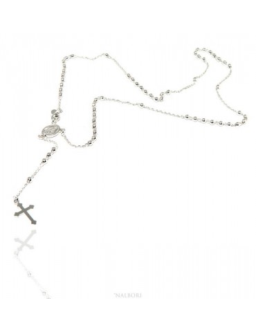 Rosary necklace man or woman in Sterling Silver 3mm balls miraculous madonna cross