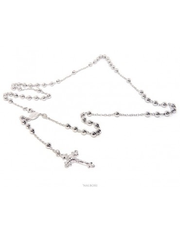 authentic NALBORI Rosary necklace for men or women in 925 sterling silver cross worked balls 5 mm 67 cm Rhodium