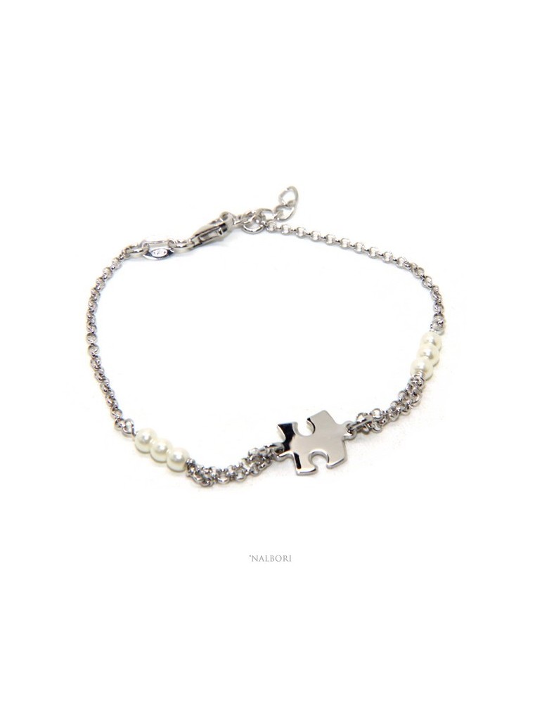 529/5000
Bracelet man woman boy Silver 925 rosary working white glass beads with central puzzle 16.00-19.00 cm NALBORI