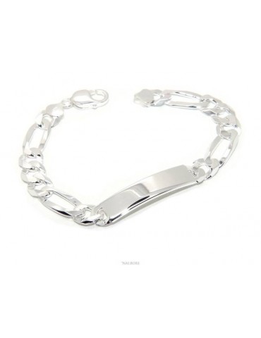 NALBORI bracelet in light 925 silver, solid with 10 mm figaro chain, wrist circumference 20.5 cm