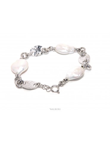 Woman bracelet in 925 sterling silver and baroque baroque pearl