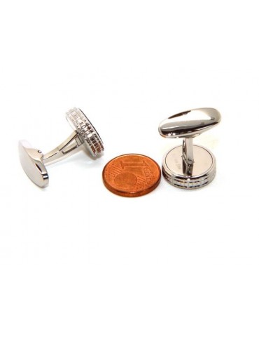 NALBORI shirt cufflinks for men with round buttons in steel and black imitation leather