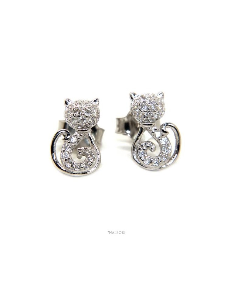 orecchini donna argento 925 con zirconi bianchi gatto gattino stilizzato contrariè NALBORI