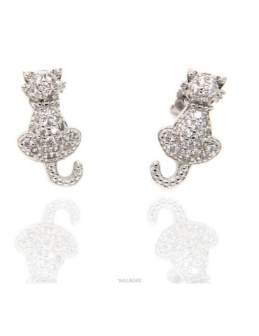 women's earrings 925 silver cat kitten contrariè pavé of white cubic zirconia