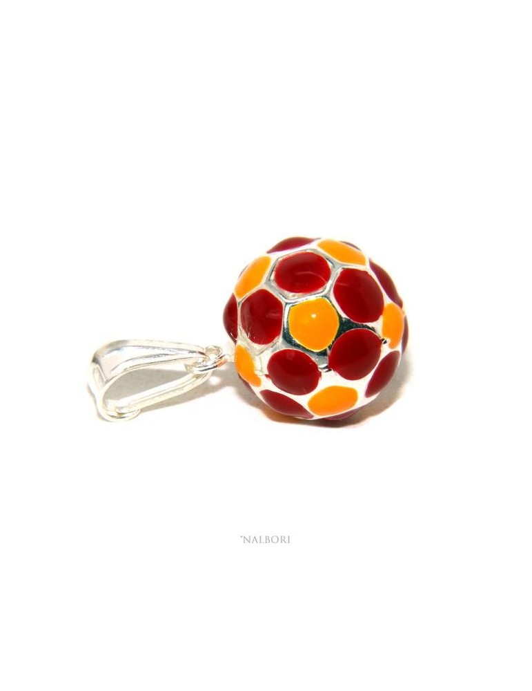 cioc14 - Argento 925 : Ciondolo uomo donna palla pallone da calcio giallorosso ROMA Made in Italy