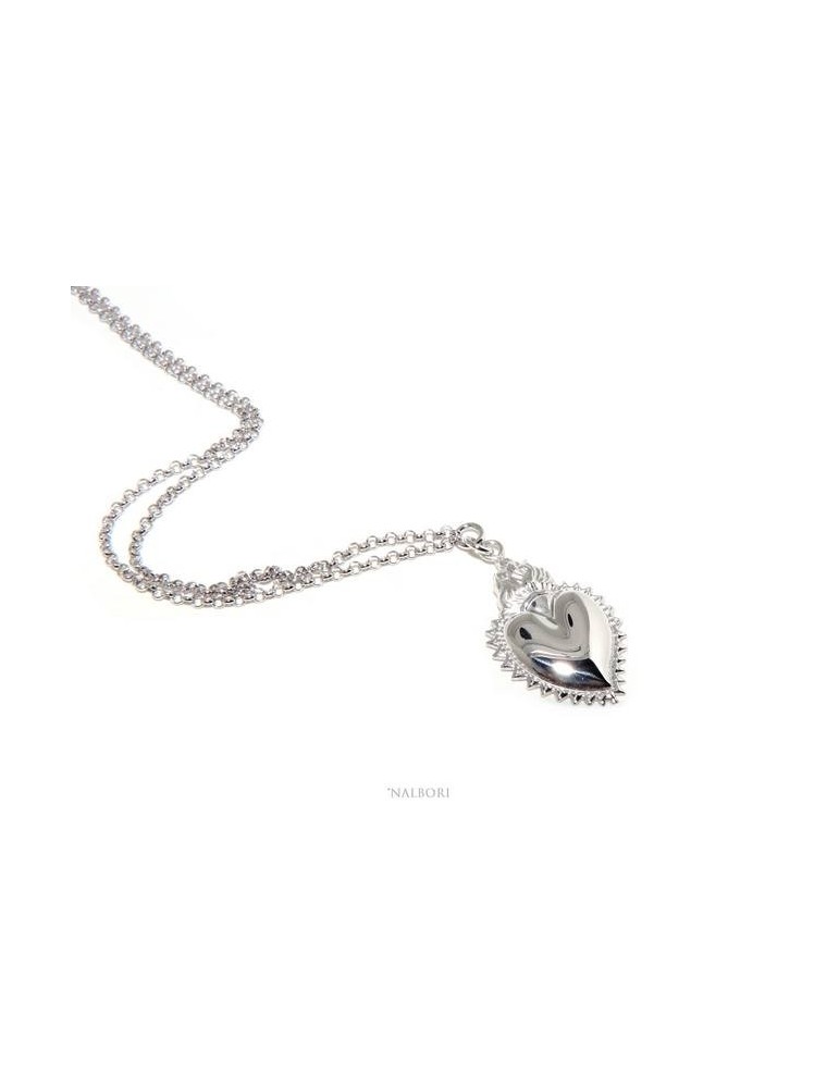 NALBORI necklace 925 silver woman rolo '45 + 5 with sacred pendant heart flame ex voto