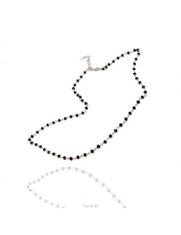 Man woman necklace Silver 925 with black crystal 3.5 mm NALBORI Marseille handmade 50+5 cm  N1212