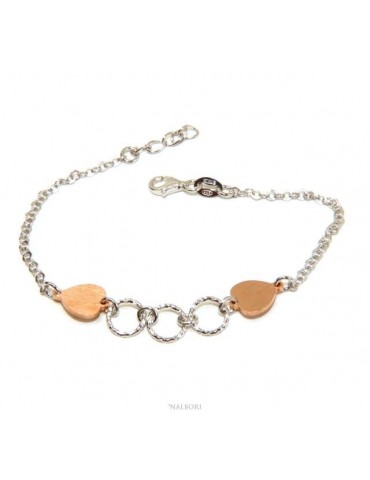 NALBORI® Women's Silver 925 Bracelet with Pink Hearts and Circles 16 -19