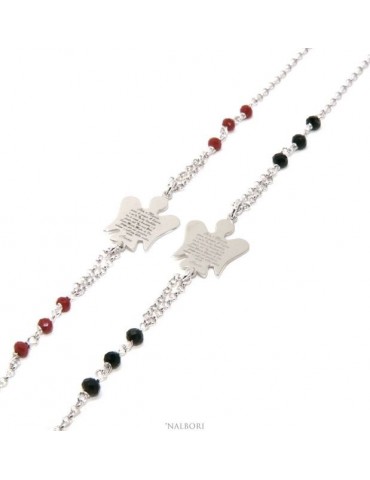 NALBORI Bracciale rosario Argento 925 angelo custode preghiera ave maria cristallo rosso o nero